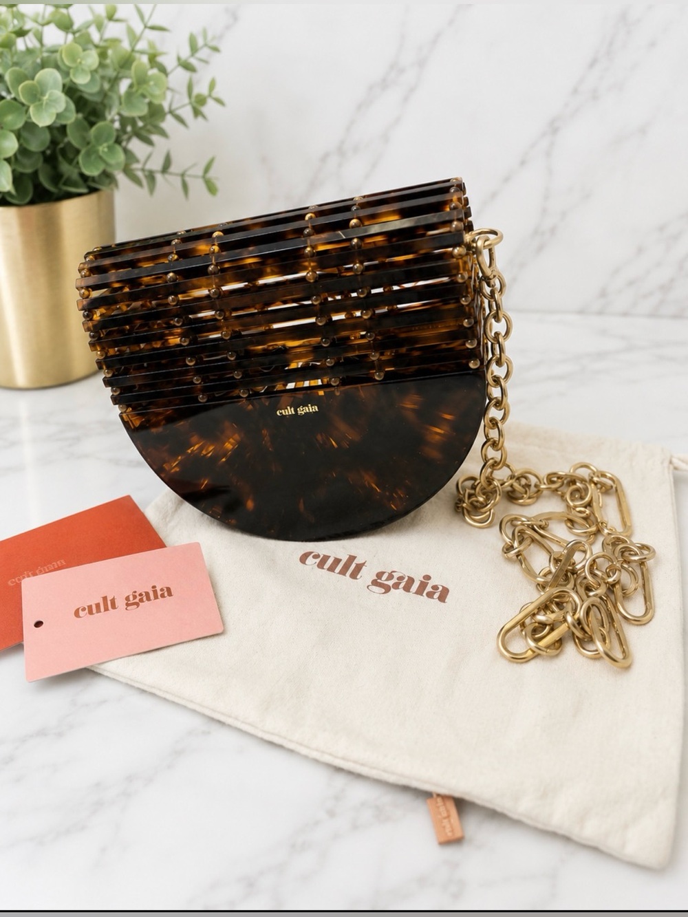Cult Gaia Ark bag Tortoise Acrylic Crossbody Bag with Removable Chain